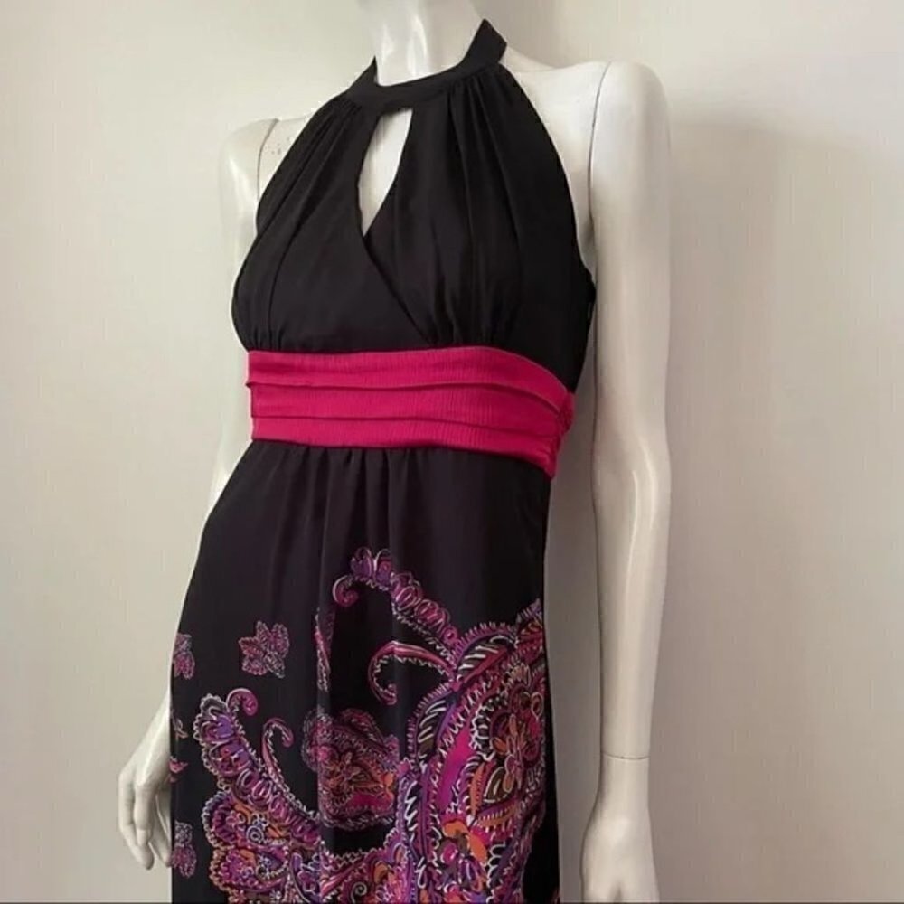 La Chateau Chiffon Floral Paisley Halter Maxi Dress, Sz Small